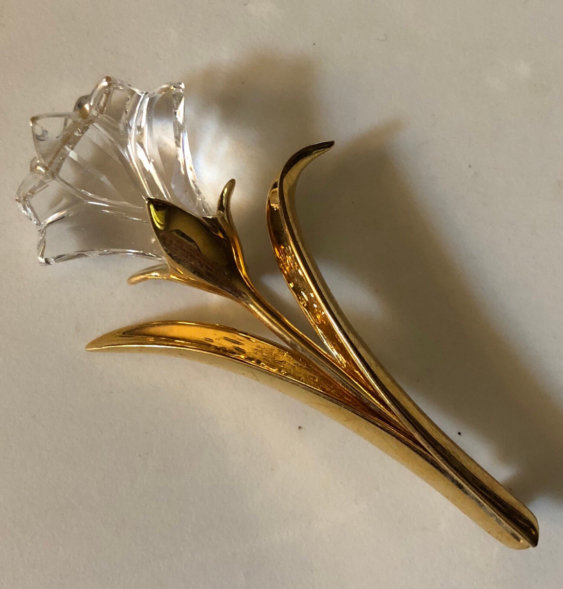 Elegante Vintage Swarovski Memories Kristall Tulpe Oder Lilie Blumen Brosche Designer Gold Ton Floral Mantel Pin Anstecknadel von familyjewelsatlanta