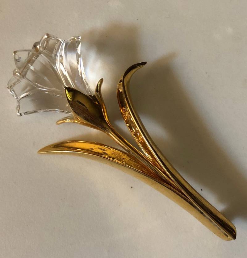 Elegante Vintage Swarovski Memories Kristall Tulpe Oder Lilie Blumen Brosche Designer Gold Ton Floral Mantel Pin Anstecknadel von familyjewelsatlanta