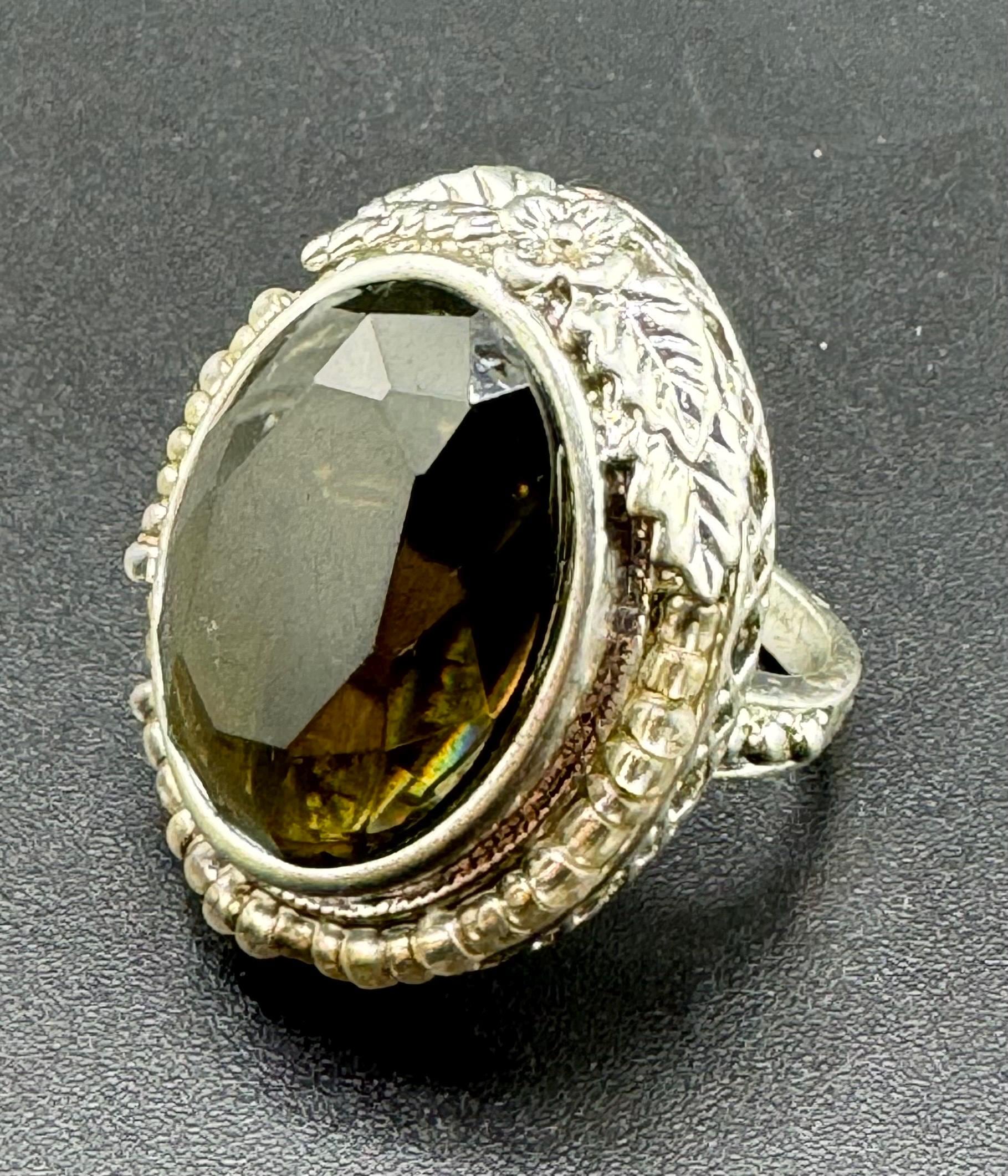 Quarz Statement Ring Retro Brilliant Atemberaubender Mit Rauchquarz Glasstein Silber Größe 7 von familyjewelsatlanta