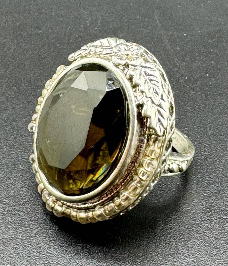 Quarz Statement Ring Retro Brilliant Atemberaubender Mit Rauchquarz Glasstein Silber Größe 7 von familyjewelsatlanta