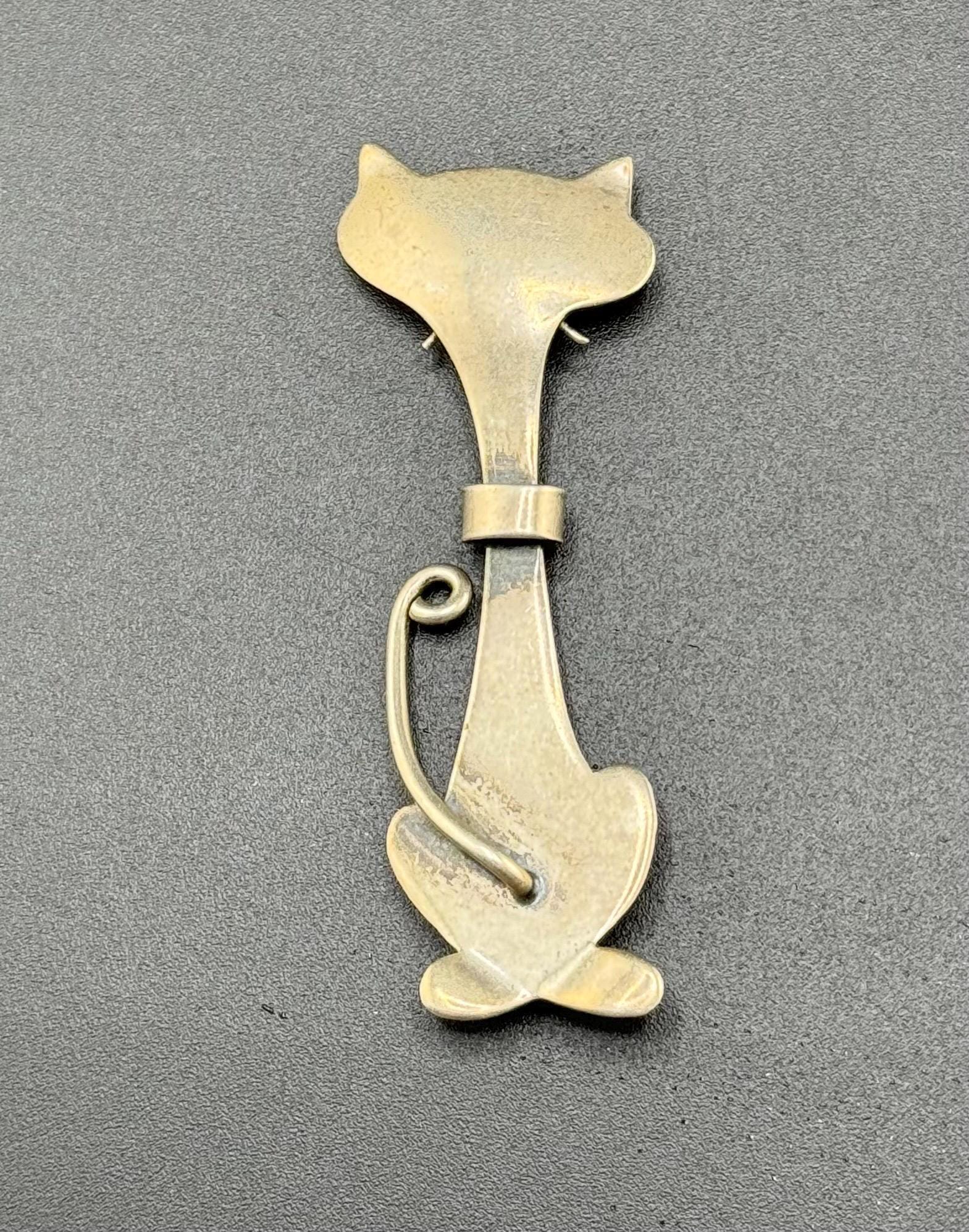 Vintage Mcm Kugel Sterlingsilber Katzenbrosche Langhalsige Modernist 3D Otto R Bade Designer Kitty Pin Mid Century Modern Schmuck Katzenliebhaber von familyjewelsatlanta