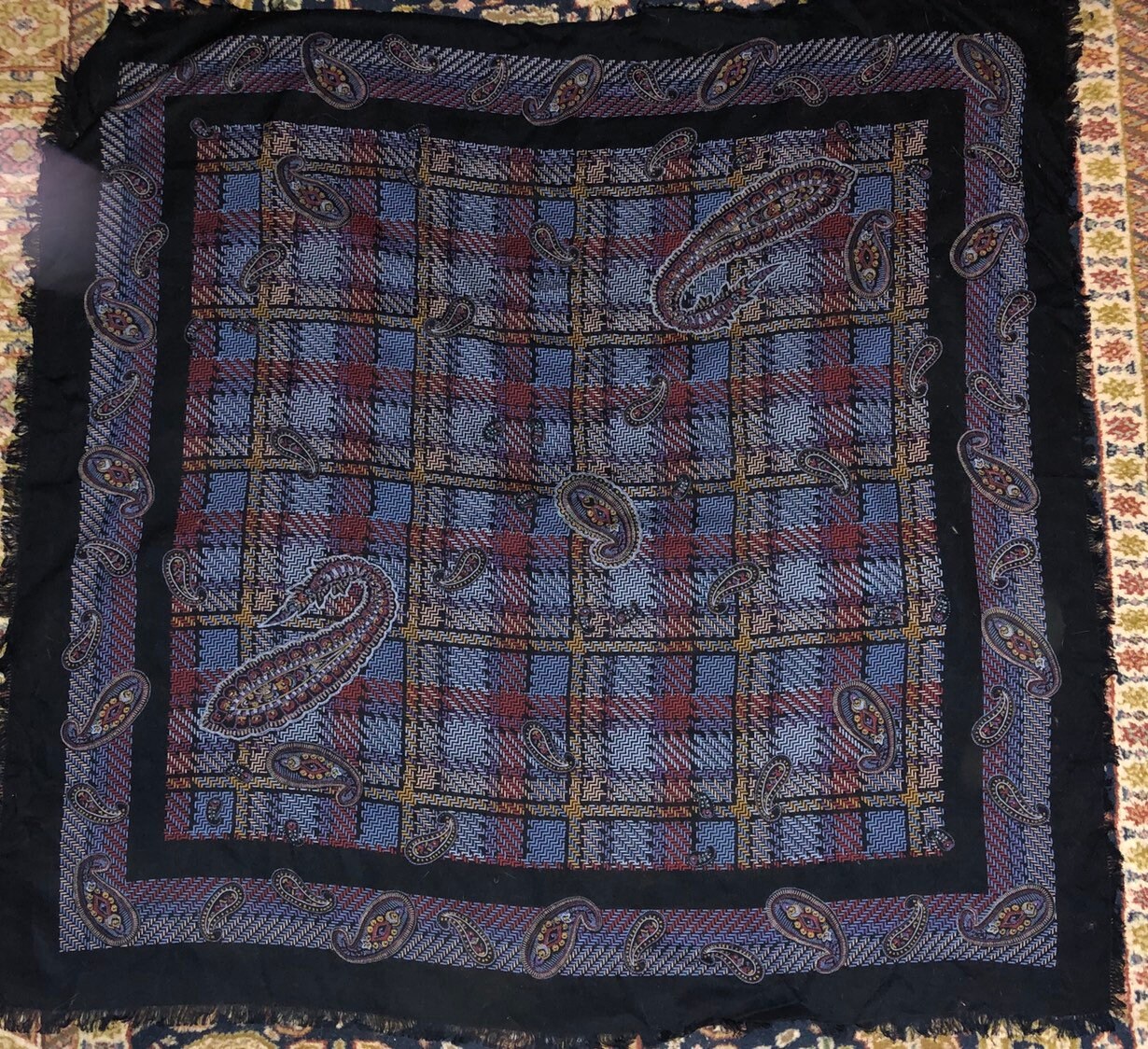 Vintage Paisley Schal Juwel Tone Karierter Oder Wickeln Ca 34 "Quadrat von familyjewelsatlanta