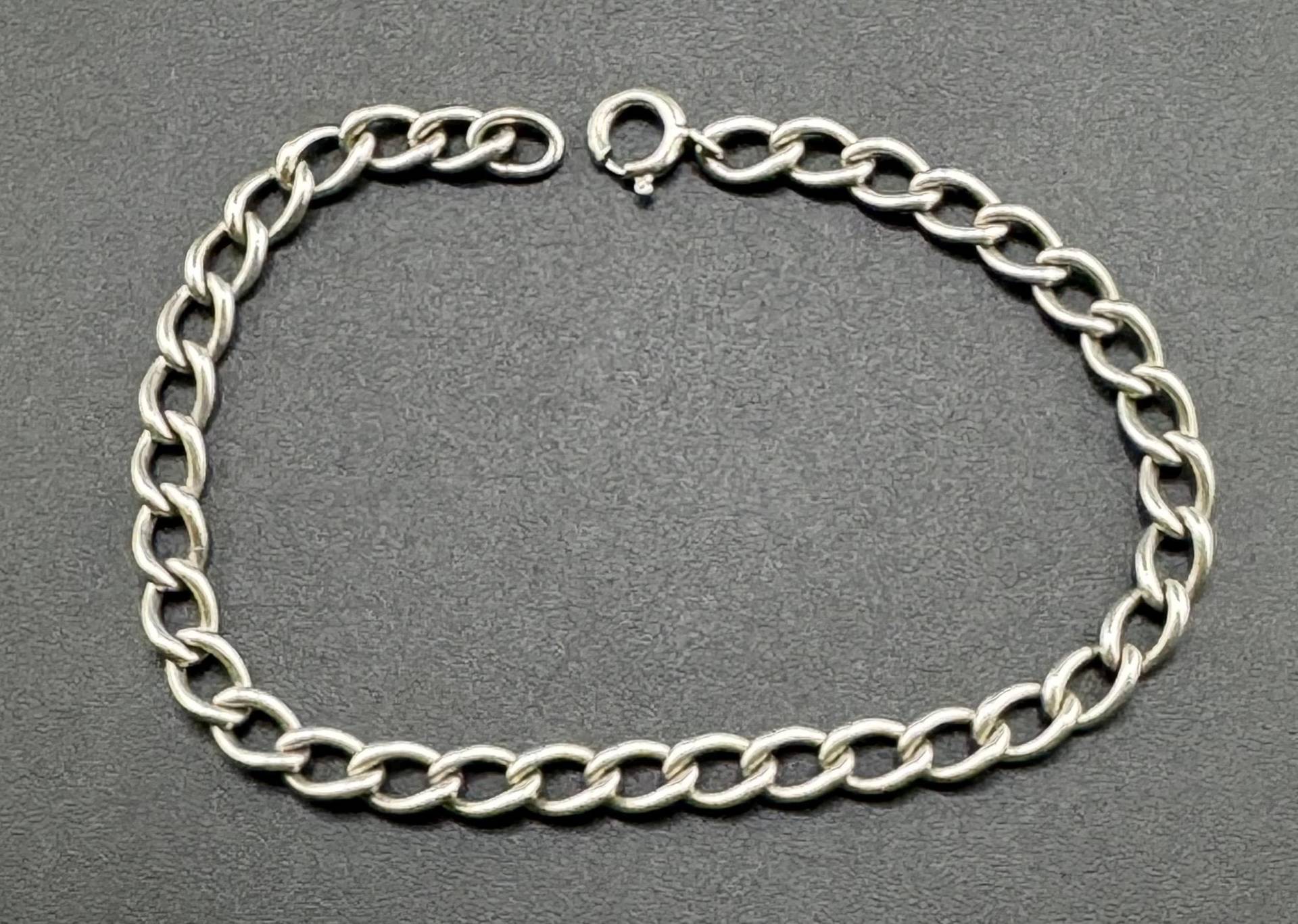 Vintage Sterling Silber Starter Charm Armband Mid Century Offen Panzer Link 18.25 cm Ca 8.7 G 1960Er 1970Er Jahre von familyjewelsatlanta