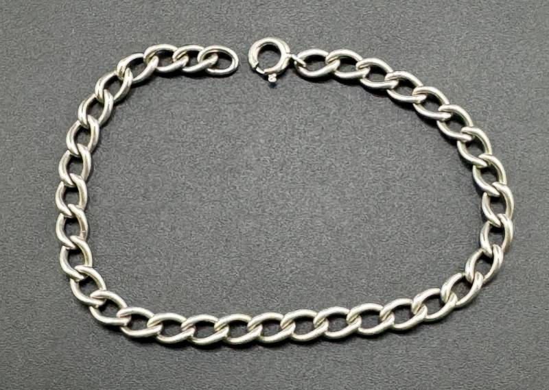 Vintage Sterling Silber Starter Charm Armband Mid Century Offen Panzer Link 18.25 cm Ca 8.7 G 1960Er 1970Er Jahre von familyjewelsatlanta