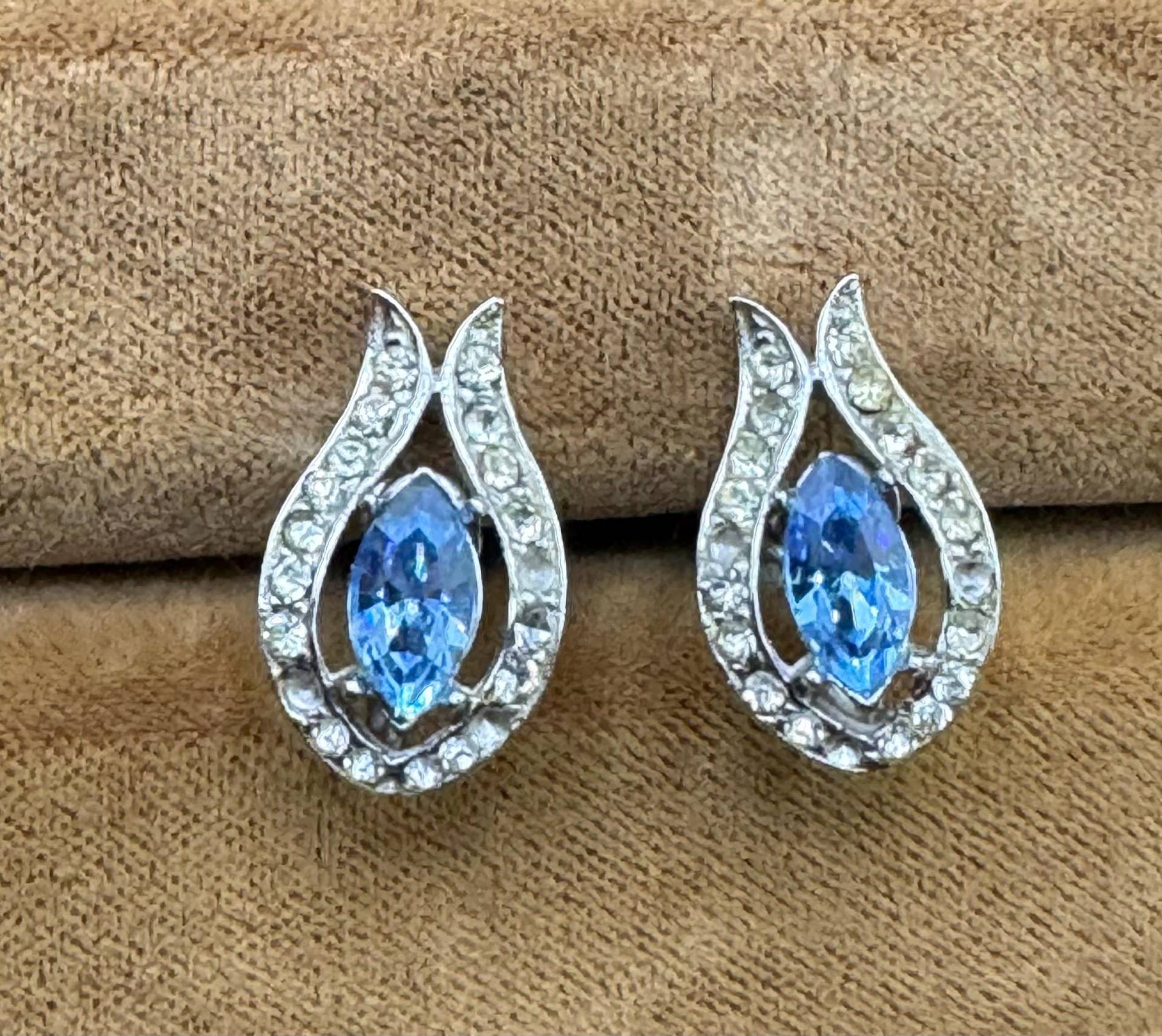 Vtg Joseph Weisner Aquamarin Flamme Ohrringe New York Designer Screw Backs Marquise Centers For Restoration Benötigt Ein Paar Kleine Steine, Wie Es von familyjewelsatlanta