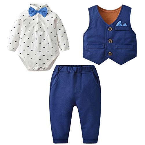 Famuka Baby Anzüge Baby Junge Sakkos Taufe Hochzeit Babybekleidung Set (Blau 2, 52, 3_Months) von Famuka