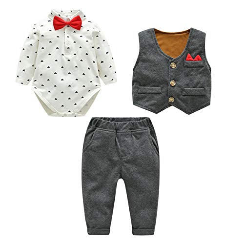 Famuka baby Anzüge baby Junge Sakkos Taufe Hochzeit Babybekleidung Set (Grau, 52, 3_months) von Famuka