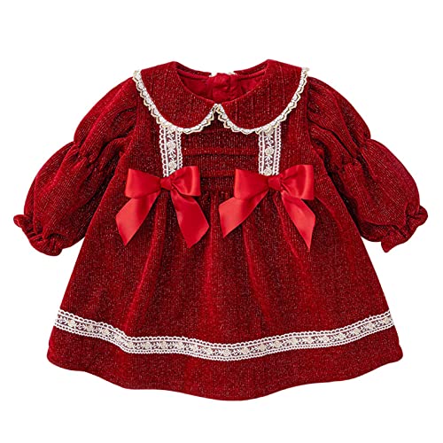 Famuka Baby Mädchen Weihnachten Kleider Rot Kleinkinder Weihnachtskleid Festlich Langarm Herbst Winter Kleider (as3, Numeric, Numeric_100, A, 100) von Famuka