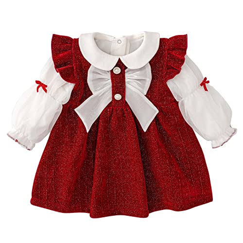 Famuka Baby Mädchen Weihnachten Kleider Rot Kleinkinder Weihnachtskleid Festlich Langarm Herbst Winter Kleider (as3, Numeric, Numeric_90, B, 90) von Famuka