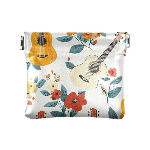 Ambulance Car Helicopter Blush PU Leather Small Coin Cute Card Key Organizer for Girls Ladies Handbag, Florales Gitarrenmuster-Design, Einheitsgröße von famyily