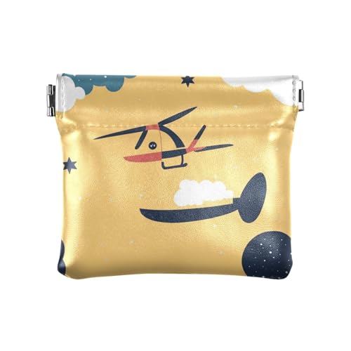 Ambulance Car Helicopter Blush PU Leather Small Coin Cute Card Key Organizer for Girls Ladies Handbag, Hubschrauber Sterne Wolke Gelb, 1 size, Modern von famyily