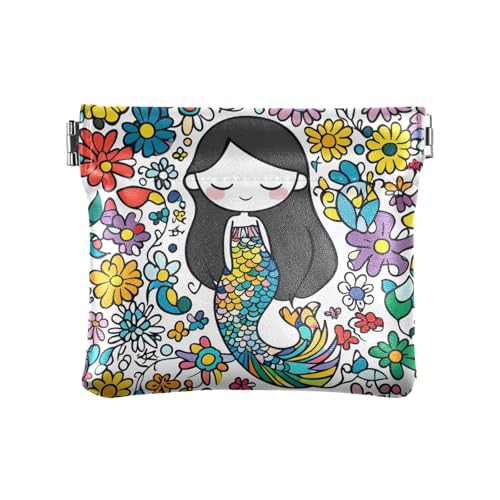 Angel Tarot-Geldbörse aus Leder, klein, ausgefallene Mini-Kartenhalter, Geldbörse für Mädchen und Damen, Meerjungfrauen-Blumen-Array, 1 size, Modern von famyily