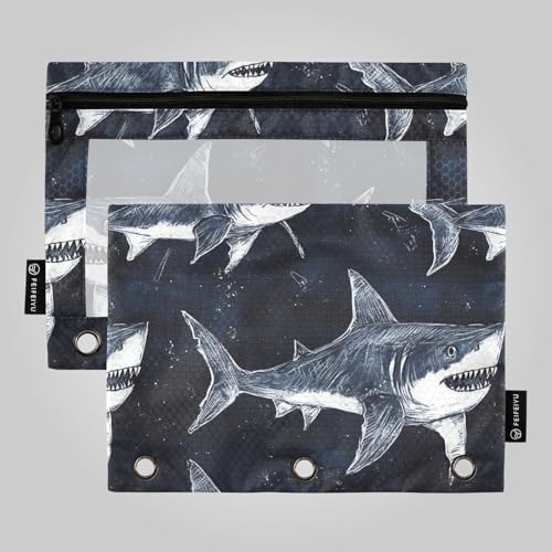 Angry Sea Fish Sea Rings Binder Pockets Soft Pencil Case for 3 Rings Folder with Waterproof for Children Home Travel Cards Storage Container von famyily