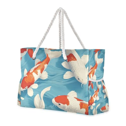 Anime Blue Fish wasserdichte Herren-Strandtasche mit Reißverschluss, Damen-Tragetasche mit Taschen von famyily