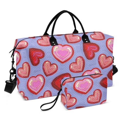 Art Heart Shape Red Blue Luggage Travel Bag Carry On Tote Bag Gym Duffel Bag with Toiletry Bag for Trekking Waterproof bolsas para viajar en Avion de Mujer von famyily