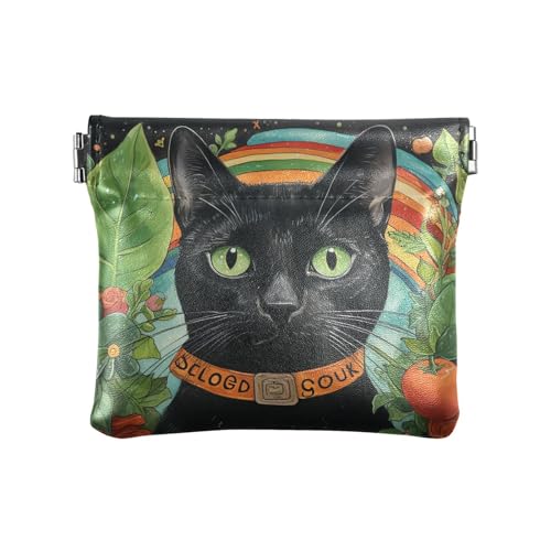 Art Ragdoll Cat Damen Leder Münzgeldbörse Einzigartige Kosmetiktaschen für Frauen Jungen Mädchen, Dschungel schwarze Katze St, 1 size, Modern von famyily