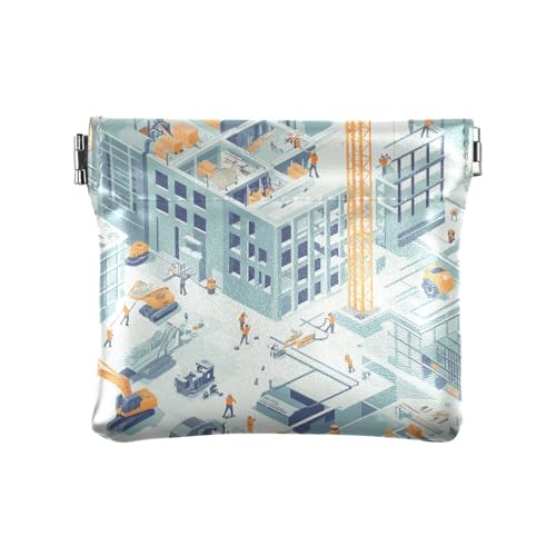 Baufahrzeuge Damen Leder Bargeld Geldbörse Fancy Change Holder Card Organizer für Frauen, Bauszene Bauen Sie hohe Gebäude Bagger Grader, Einheitsgröße von famyily