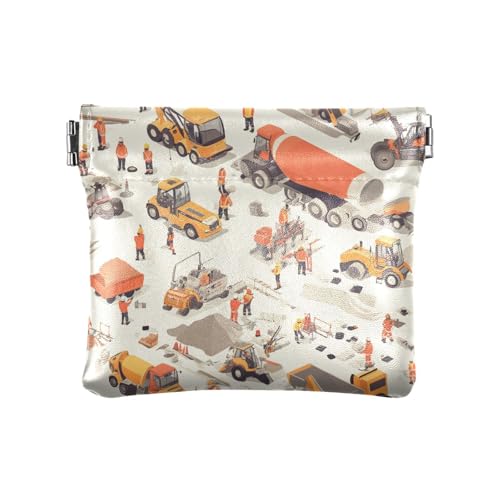 Baufahrzeuge Damen Leder Bargeld Geldbörse Fancy Change Holder Card Organizer für Frauen, Bauszene Highway Loader Betonmischer LKW, Einheitsgröße von famyily