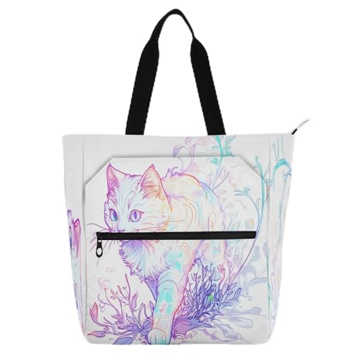 Beauty Ragdoll Cat Book Tote Bag for Kids Adults Sturdy Library Shoulder Bag Handbag with Zipper for School Shopping Beach Rainbow von famyily