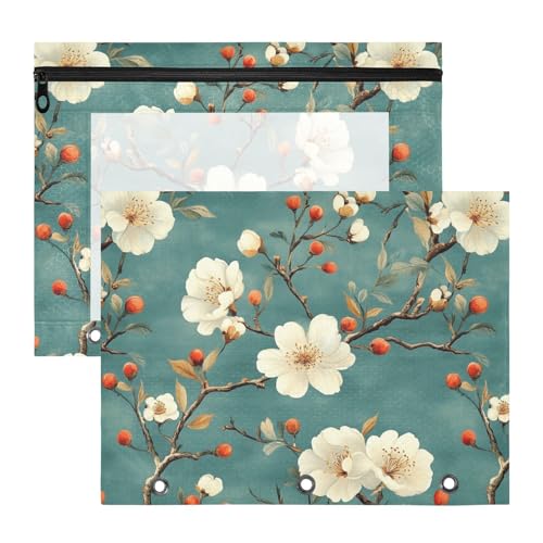 Bindertaschen, bezaubernder Kunststoff-Aktenordner für 3 Ringe, 2 Stück, für Studenten, Studenten, Lehrerbedarf, Blumen, Orange, Früchte, Zweige von famyily