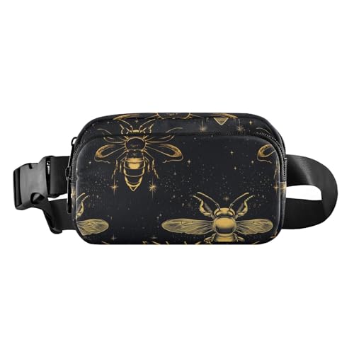 Black Golden Bee Hornet trendige Hüfttasche Crossbody-Tasche für Damen und Herren, wasserdichter Brustgürtel, Bauchtasche mit verstellbarem Gurt für Workout, Laufen, Wandern, schwarze goldene von famyily