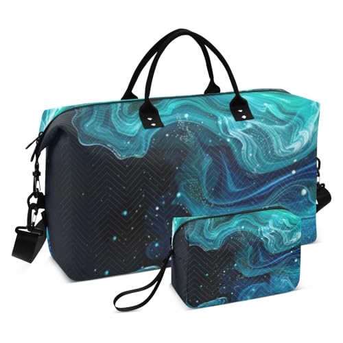 Blau-grüne Flamme Seesack Wochenendtasche Gym Sport Seesack mit verstellbarem Riemen für Trekking wasserdicht von famyily