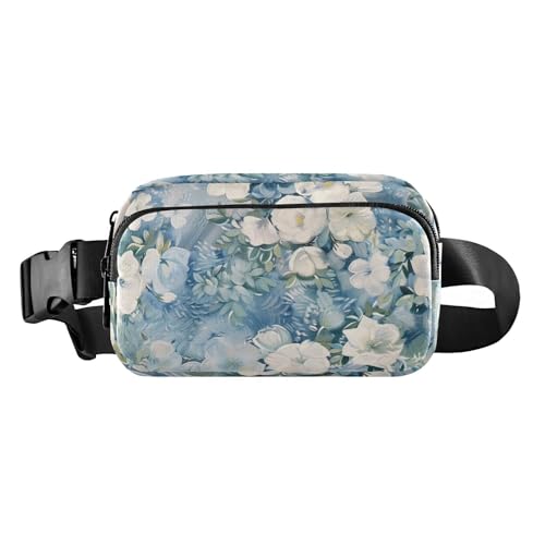 Blau-weiße Gürteltasche mit Ölgemälde mit floralem Touch, stilvolle Gürteltasche für Herren und Damen, Mini-Umhängetasche mit verstellbarem Riemen für Reisen, Einkaufen, Laufen, Blaues und weißes von famyily