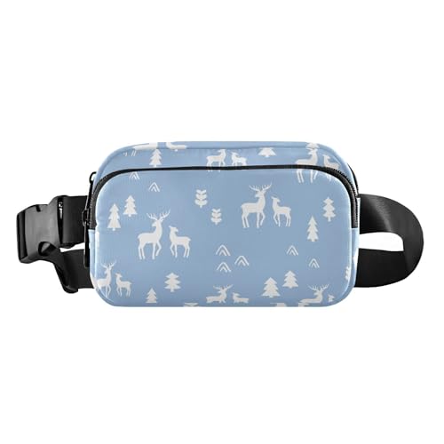 Blau-weiße Gürteltasche mit weihnachtlichem Elch, stilvolle Bauchtasche für Damen und Herren, Mehrzweck-Brustgürtel, Bauchtasche mit verstellbarem Gurt für Reisen, Urlaub, Laufen, Blauer und weißer von famyily