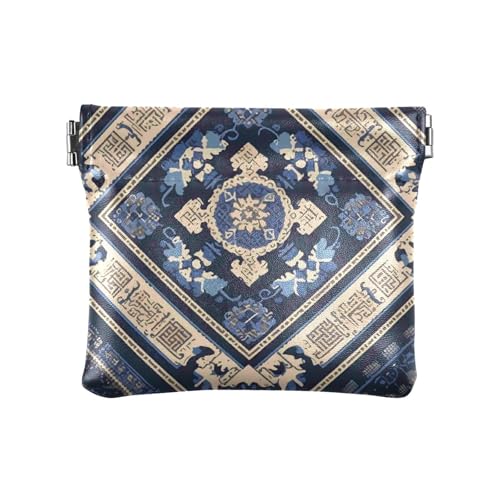 Blau-weißes Barockmuster Damen Leder Münzgeldbörse Tragbare Tasche Geldbörse Make-up-Tasche für Männer Frauen Reisen, Blau-weißes Barockmuster, 1 size, Casual Blau-weißes Barockmuster Damen Leder Münzgeldbörse Tragbare Tasche Geldbörse Make-up-Tasche für Männer Frauen Reisen, Blau-weißes Barockmuster, 1 size, Casual von famyily