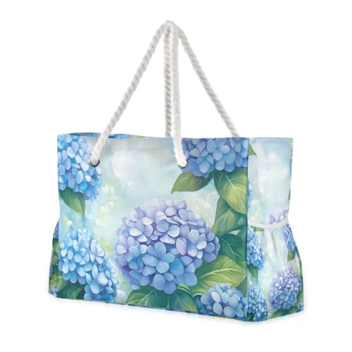 Blaue Hortensien-Motto-Federung, robuste faltbare Strandtasche mit Reißverschluss, Arbeitstasche für Damen, mit Getränkehalter, Reiseutensilien, Strandgeschenke, Geburtstagsgeschenke für Frauen Blaue Hortensien-Motto-Federung, robuste faltbare Strandtasche mit Reißverschluss, Arbeitstasche für Damen, mit Getränkehalter, Reiseutensilien, Strandgeschenke, Geburtstagsgeschenke für Frauen von famyily
