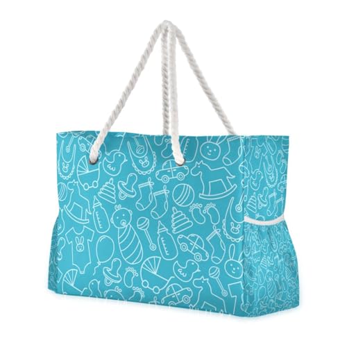 Blaue Reisetasche mit großem Fassungsvermögen und Seitentaschen, Tasche für Damen, mit Getränkehaltern an der Seite Blaue Reisetasche mit großem Fassungsvermögen und Seitentaschen, Tasche für Damen, mit Getränkehaltern an der Seite von famyily