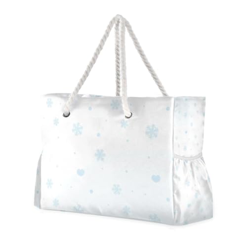 Blaue Weihnachts-Reisetasche mit Schnee-Herz für Damen, mit Seitentaschen, große Tasche für Reisen, Fitnessstudio, Urlaub von famyily