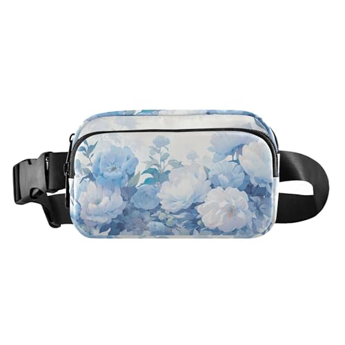 Blaue und weiße Pfingstrosenblumen, trendige Hüfttasche für Damen und Herren, wasserdicht, mit verstellbarem Gurt, für Reisen, Urlaub, Laufen, Blaue und weiße Pfingstrosen, Einheitsgröße von famyily