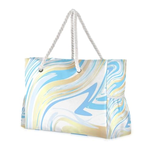 Blaue und weiße abstrakte Textur, sanddicht, Outdoor-Tragetasche mit Seitentaschen, Seesack für Damen, für Reisen, Fitnessstudio, Urlaub Blaue und weiße abstrakte Textur, sanddicht, Outdoor-Tragetasche mit Seitentaschen, Seesack für Damen, für Reisen, Fitnessstudio, Urlaub von famyily
