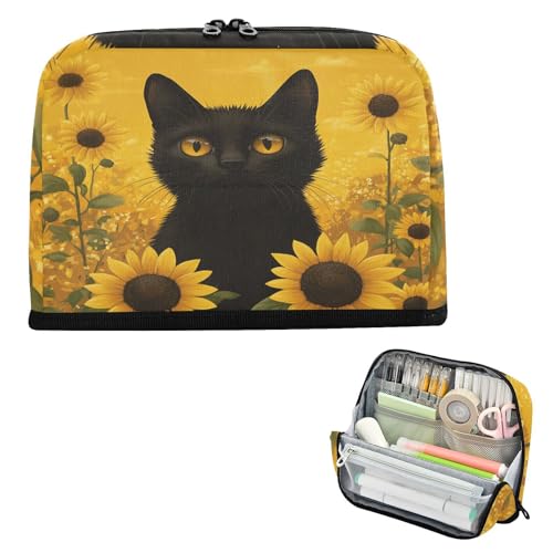 Bleistifthalter Große Kapazität Make-up Tasche Multifunktionale Münze für Mann Büro Schwarze Katze Sonnenblume Gänseblümchen Frühling von famyily