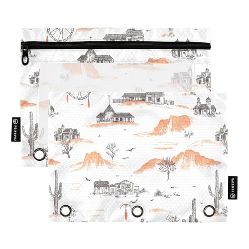 Boho Kaktus Traumfänger Kleine Western Town Bleistifttasche 3 Ringe Tasche für Ringe Binder Ordner mit Reißverschluss für Kinder Schreibwaren Supplies von famyily