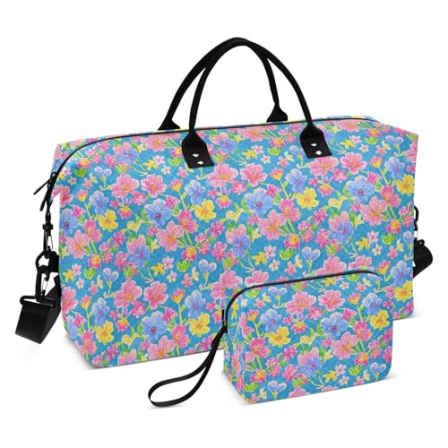 Bolsa de lona para Reisetasche, Vintage-Stil, Blumen-Design, übergroß, Schultertasche, Wochenend-Tragetasche, Sporttasche, Turnbeutel mit verstellbarem Riemen, für Flugzeugreisen, 2-teiliges Set Bolsa de lona para Reisetasche, Vintage-Stil, Blumen-Design, übergroß, Schultertasche, Wochenend-Tragetasche, Sporttasche, Turnbeutel mit verstellbarem Riemen, für Flugzeugreisen, 2-teiliges Set von famyily