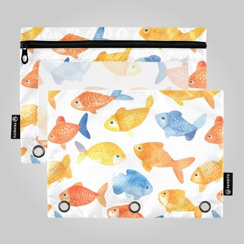 Bunte Aquarell-Fisch-Federmäppchen mit drei Ringen für Ringe, Ordner mit Ordnerlöchern, für Büro, Schreibwaren, Organizer, Upplies von famyily