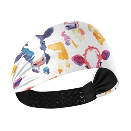 Bunte Aquarell-Kuh-Porträts, kühlende Stirnbänder für Damenhaar, dehnbare Stirnbänder für Damen, für Workout, Fußball, Sport, Basketball, bunte Herzogshund-Sterne Bunte Aquarell-Kuh-Porträts, kühlende Stirnbänder für Damenhaar, dehnbare Stirnbänder für Damen, für Workout, Fußball, Sport, Basketball, bunte Herzogshund-Sterne von famyily