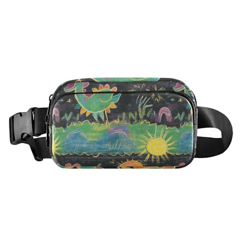Bunte Dinosaurier-Kreidekunst-Hüfttasche für Damen und Herren, kleiner Brustgürtel, Bauchtasche mit verstellbarem Gurt für Reisen, Fitnessstudio, Arbeit, bunte Dinosaurier-Kreidekunst, Einheitsgröße, von famyily