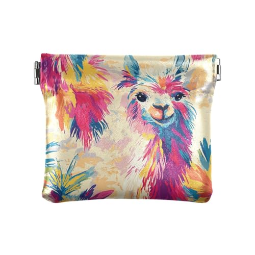 Bunte Lamas Tropisches Paradies für Damen, Leder, Münzgeldbörse, Schlüssel-Organizer für Mädchen, Frauen, Damen, bunte Lamas, tropisches Paradies, Einheitsgröße, modern, Bunte Lamas, tropisches von famyily