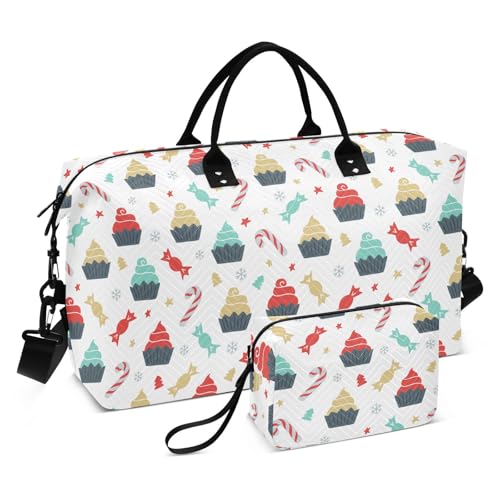 Bunte Weihnachts-Dessert-Reisetasche, Wochenendtasche, Übernachtungstasche, Sporttasche, Turnbeutel mit Kulturbeutel für Reisen, multifunktional von famyily