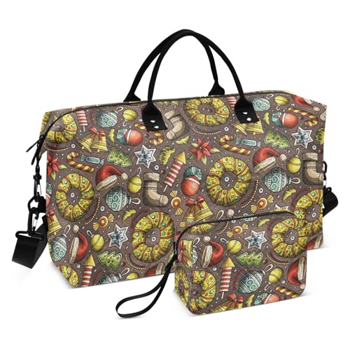 Bunte Weihnachts-Überraschungsgepäck-Reisetasche, Handgepäck, Turnbeutel mit Kulturbeutel zum Wandern, großes Fassungsvermögen von famyily