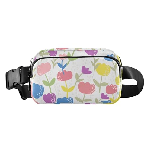 Bunte modische Bauchtasche für Damen und Herren mit Blumenmuster, wasserabweisend, Umhängetasche mit verstellbarem Riemen für Workout, Laufen, Wandern, Mehrfarbiges Blumenmuster, Einheitsgröße von famyily