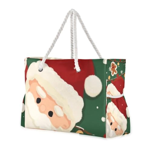 Cartoon Cute Santa Claus Large Capacity Shoulder Weekender with Side Pockets Bag with Zipper Travel Essentials Beach Gifts Birthday Gifts for Women von famyily