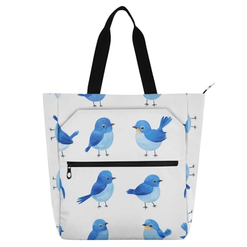Cartoon Eastern Bluebird Birds White Kids Book Tote for Boys Girls Women Sturdy Reusable Shopping Bag with Zipper for School and Playtime Rainbow von famyily