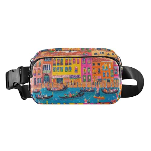 Cartoon Shih Tzu Hunde Vintage Badewanne Stilvolle Hüfttasche Crossbody Tasche für Damen Herren Mini Crossbody Sling Bag für Reisen, Lebendiges, detailliertes Gemälde von Venedig und Italien, 1 size von famyily