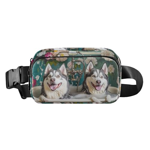 Cartoon Shih Tzu Hunde Vintage Badewanne Stilvolle Hüfttasche Crossbody Tasche für Damen Herren Mini Crossbody Sling Bag für Reisen, Schicke Sibirische Husky-Hunde-Badewanne im Vintage-Stil, 1 size von famyily