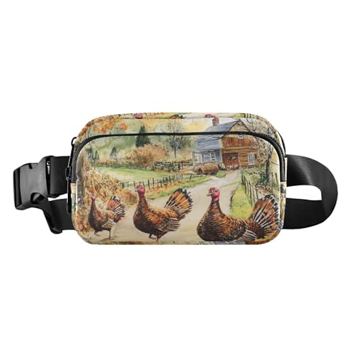 Charmante modische Regenbogen-Gürteltasche für Männer und Frauen, kleine Schultertasche mit verstellbarem Riemen zum Radfahren, Lustiger Truthahn-Bauernhof, 1 size von famyily