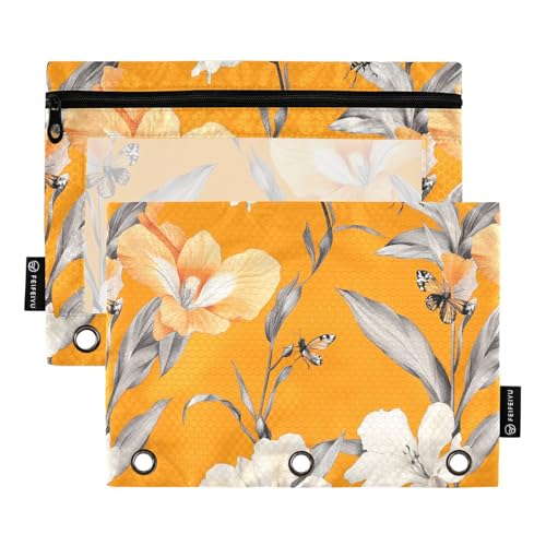 Chic Canna Orange Federmäppchen Stoff Federmäppchen für Ordner 3 Ringe mit 3 Löchern für Kinder Ofhce Supplies von famyily